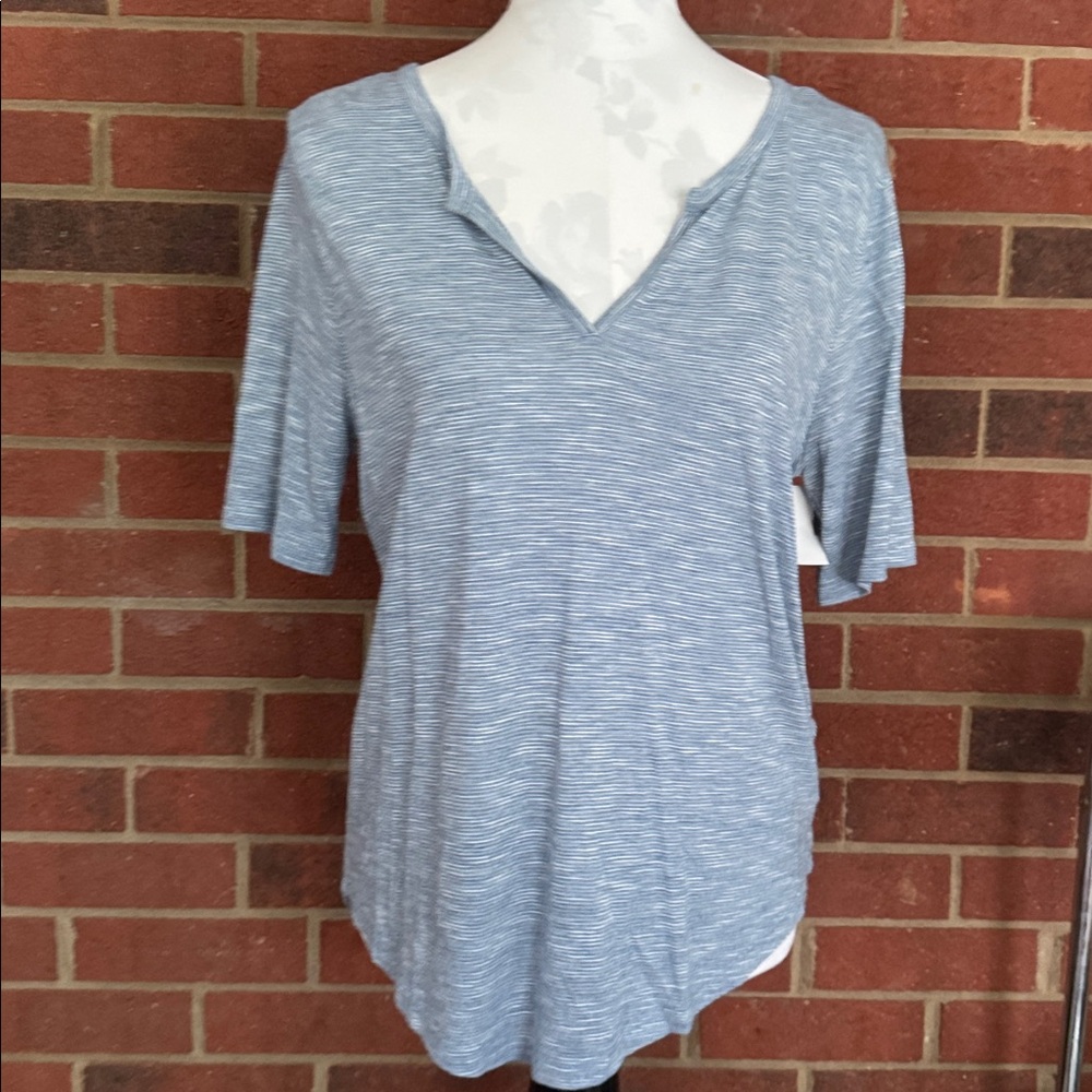 MADEWELL Blue/White Anthem Split-Neck Short Sleeve Tee